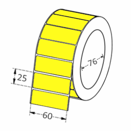 60mm x 25mm Thermal Transfer Labels, 76mm Core, Synthetic, Permanent, 1000 Labels/Roll, Yellow