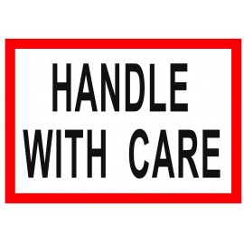 105 x 75 Handle With Care Pallet Labels, 76mm Core, 500 Labels/Roll